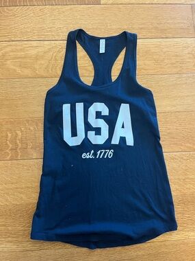 Navy USA Racerback Tank Top with White Print
